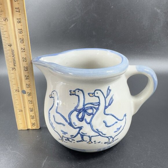 LOUISVILLE Stoneware Sugar Bowl Creamer Set Gaggle of Geese Pottery Set 2 USA - Picture 6 of 15